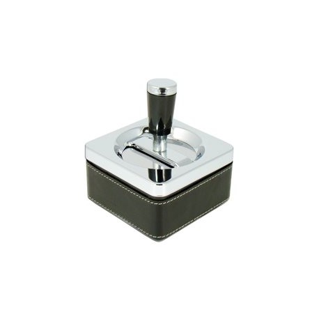 Chrome/zwart stoffen vierkante asbak met spinmechanisme