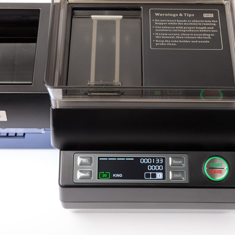 Bedieningspaneel en display van de Hawkmatic HK-6 elektrische sigarettenmachine