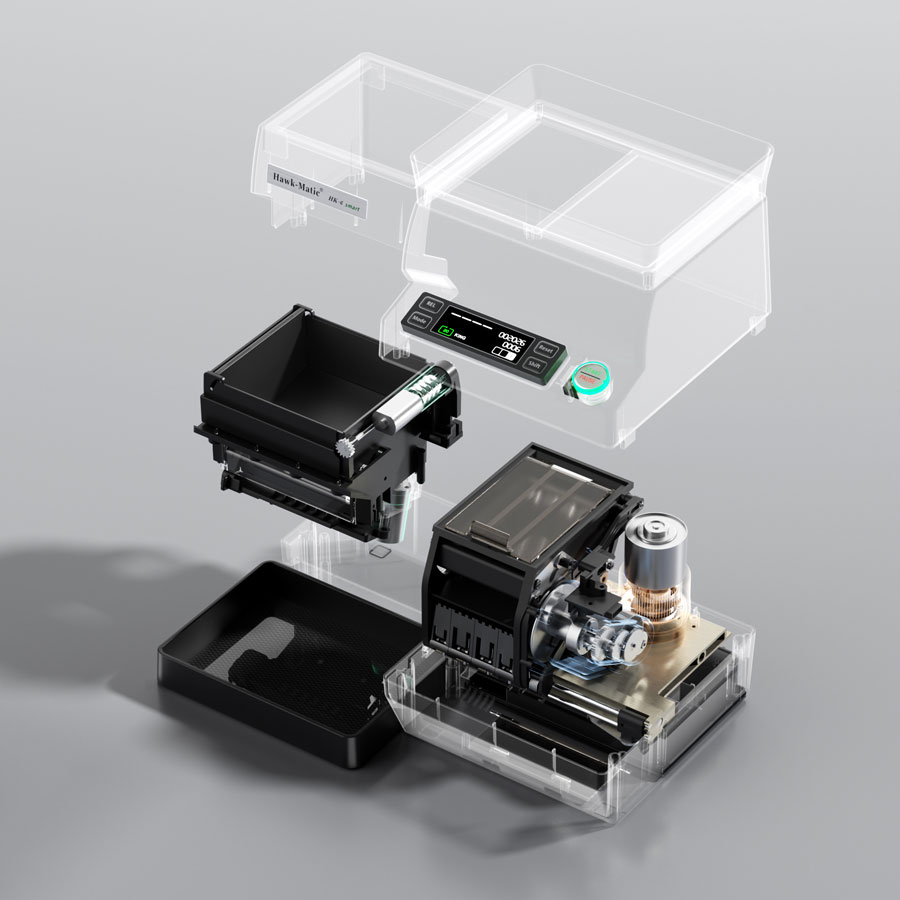 Opengewerkte Hawkmatic HK-6 met brushless motor, planetair tandwielstelsel en elektronica