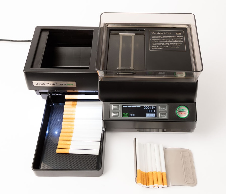 Hawkmatic HK-6 elektrische sigarettenmachine met King Size hulzen