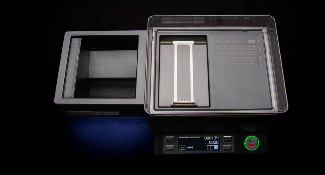Hawkmatic HK-6 elektrische sigarettenmachine in perspectiefaanzicht